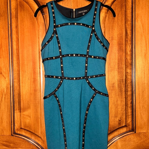 Cynthia Steffe Turquoise Bodycon Dress with Leather Stud Detailing - Picture 3 of 6